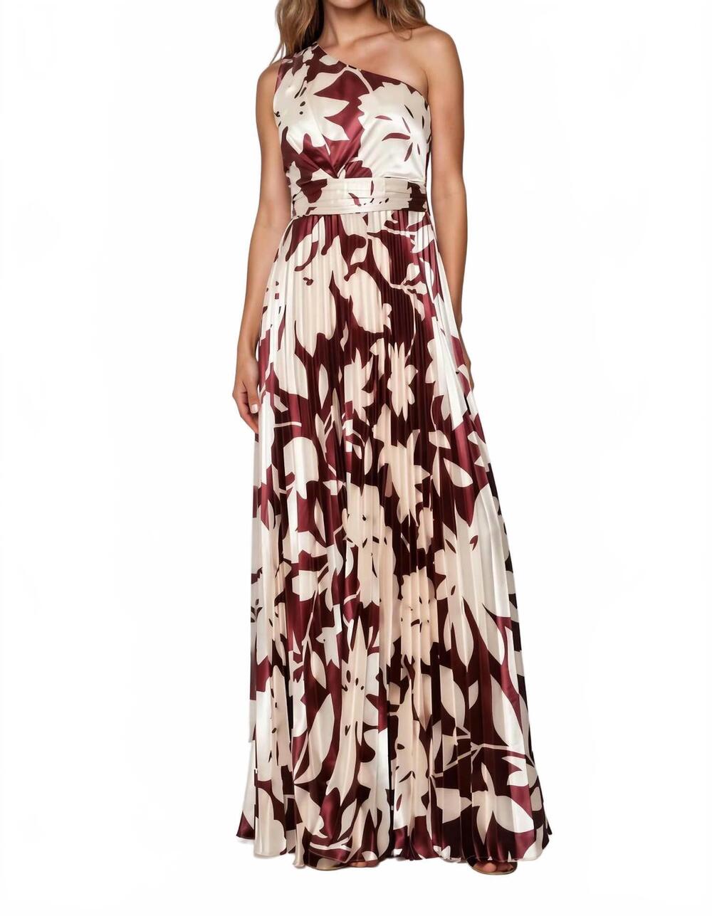 NEW INA FASHION one shoulder maxi dress in brown